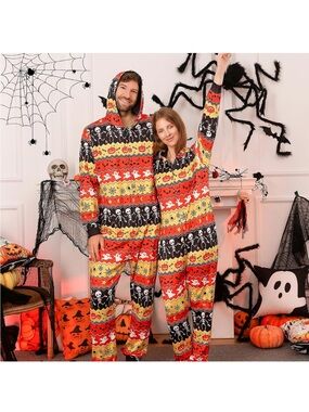 Amazon adult Halloween Skeleton & Ghost Hooded One-Piece pajama onesie costume
